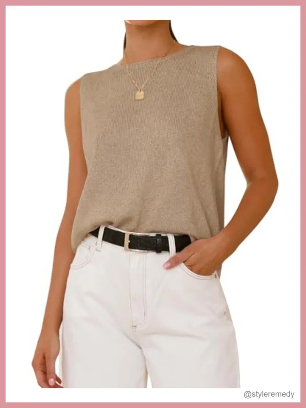 Sleeveless Ribbed Knit Sweater Tank Top Crewneck Lightweight Office Work Summer